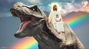 Jesus riding a Dinosaur